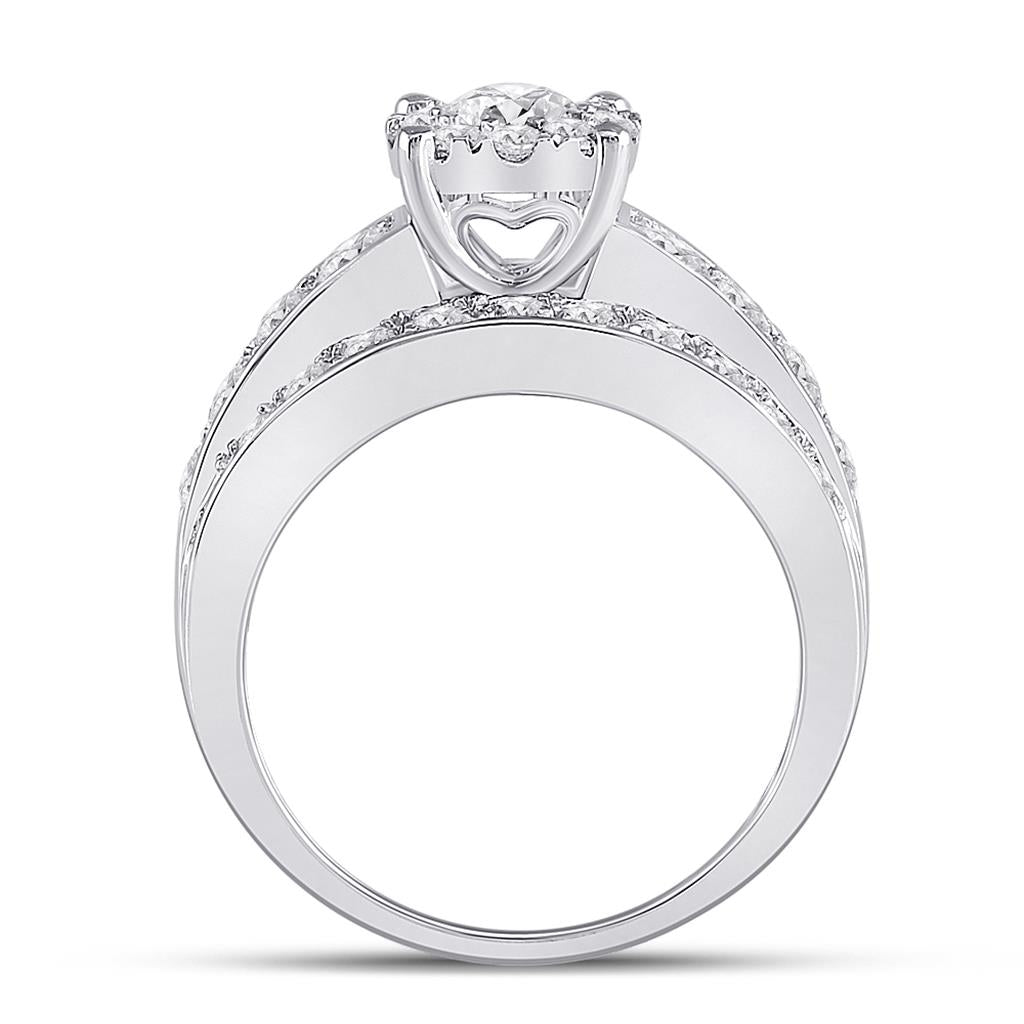 14k White Gold Round Diamond Halo Bridal Engagement Ring 2 Cttw