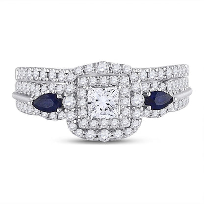 14k White Gold Princess Diamond Bridal Wedding Ring Set 7/8 Cttw (Certified)