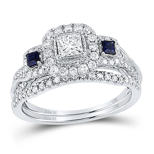 14k White Gold Princess Diamond Bridal Wedding Ring Set 7/8 Cttw
