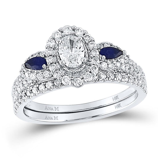 14k White Gold Oval Diamond Bridal Wedding Ring Set 7/8 Cttw