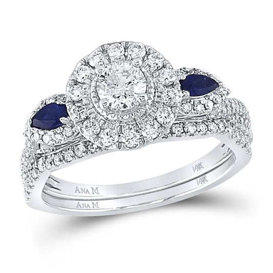 14k White Gold Round Diamond Bridal Wedding Ring Set 7/8 Cttw