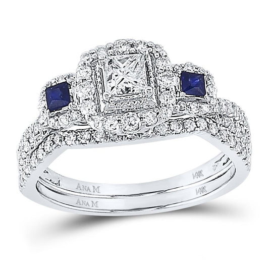 14k White Gold Princess Diamond Bridal Wedding Ring Set 7/8 Cttw