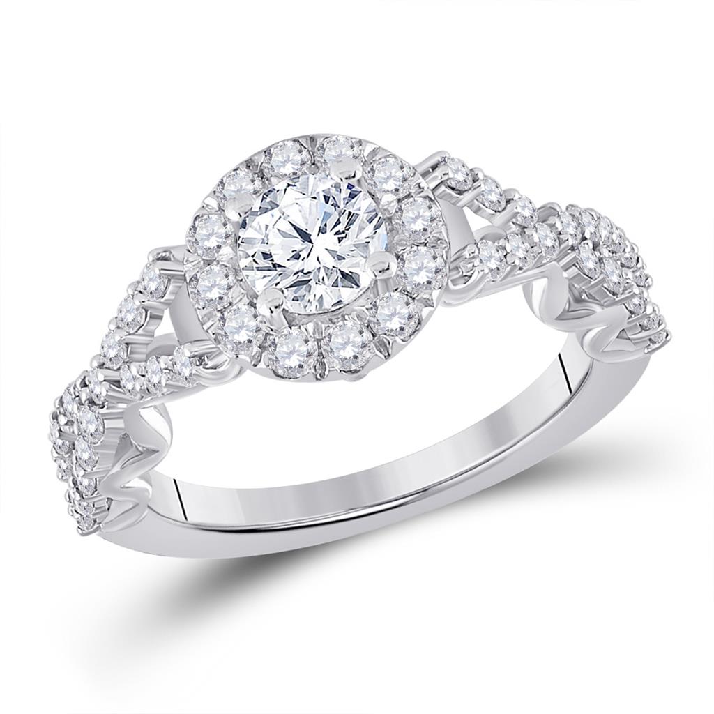 14k White Gold Round Diamond 3/4 Ct Rd Center Bridal Semi-Mount Ring 7/8 Cttw