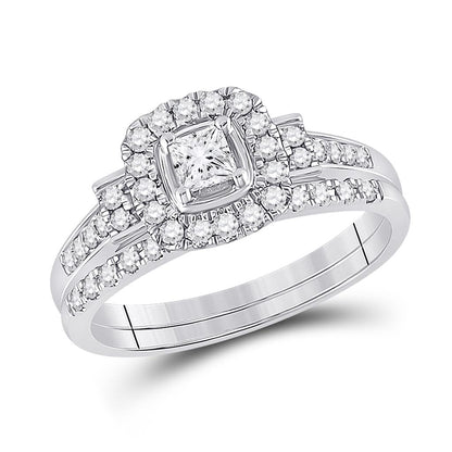 14k White Gold Princess Diamond Bridal Wedding Ring Set 1/2 Cttw