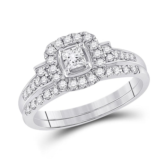 14k White Gold Princess Diamond Bridal Wedding Ring Set 1/2 Cttw