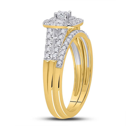 14k Yellow Gold Round Diamond Bridal Wedding Ring Set 1/2 Cttw