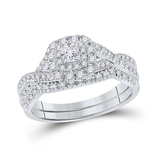 14k White Gold Princess Diamond Bridal Wedding Ring Set 1/2 Cttw