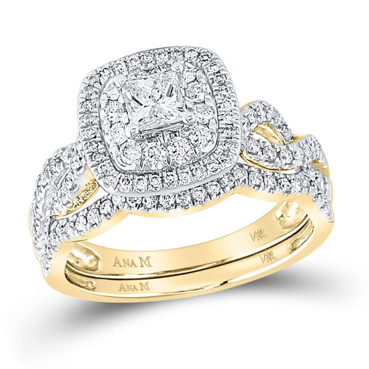 14k Yellow Gold Princess Diamond Bridal Wedding Ring Set 1 Cttw (Certified)