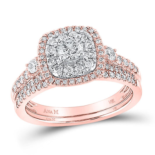 14k Rose Gold Round Diamond Bridal Wedding Ring Set 1 Cttw (Certified)