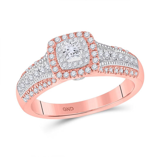 14k Two-tone Gold Princess Diamond Halo Bridal Engagement Ring 1/2 Cttw