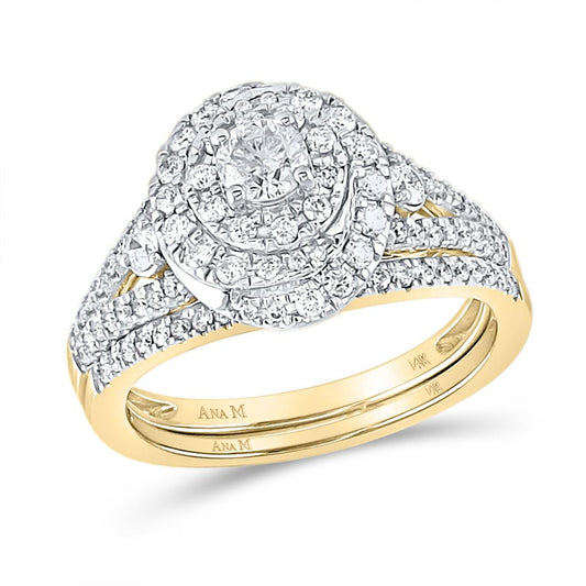 14k Yellow Gold Round Diamond Bridal Wedding Ring Set 1 Cttw (Certified)