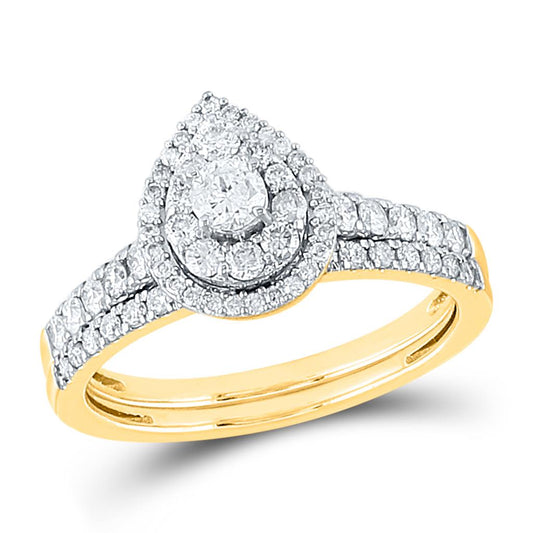 14k Yellow Gold Round Diamond Bridal Wedding Ring Set 3/4 Cttw