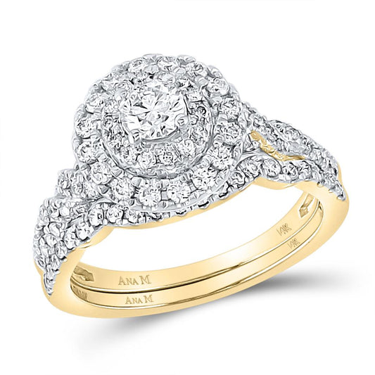 14k Yellow Gold Round Diamond Bridal Wedding Ring Set 1 Cttw (Certified)