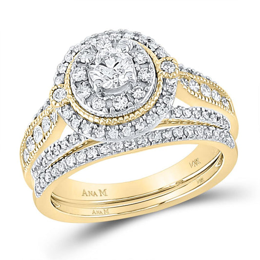 14k Yellow Gold Round Diamond Bridal Wedding Ring Set 1 Cttw (Certified)