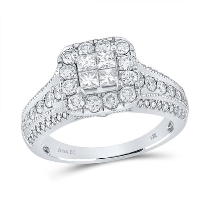 14k White Gold Princess Diamond Halo Bridal Engagement Ring 1-1/3 Cttw