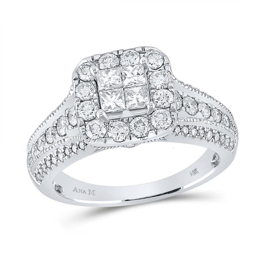 14k White Gold Princess Diamond Halo Bridal Engagement Ring 1-1/3 Cttw