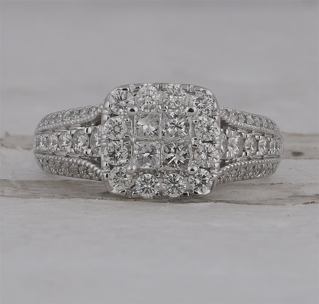 14k White Gold Princess Diamond Halo Bridal Engagement Ring 1-1/3 Cttw