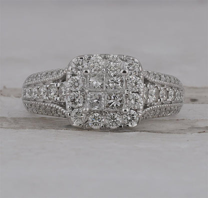 14k White Gold Princess Diamond Halo Bridal Engagement Ring 1-1/3 Cttw