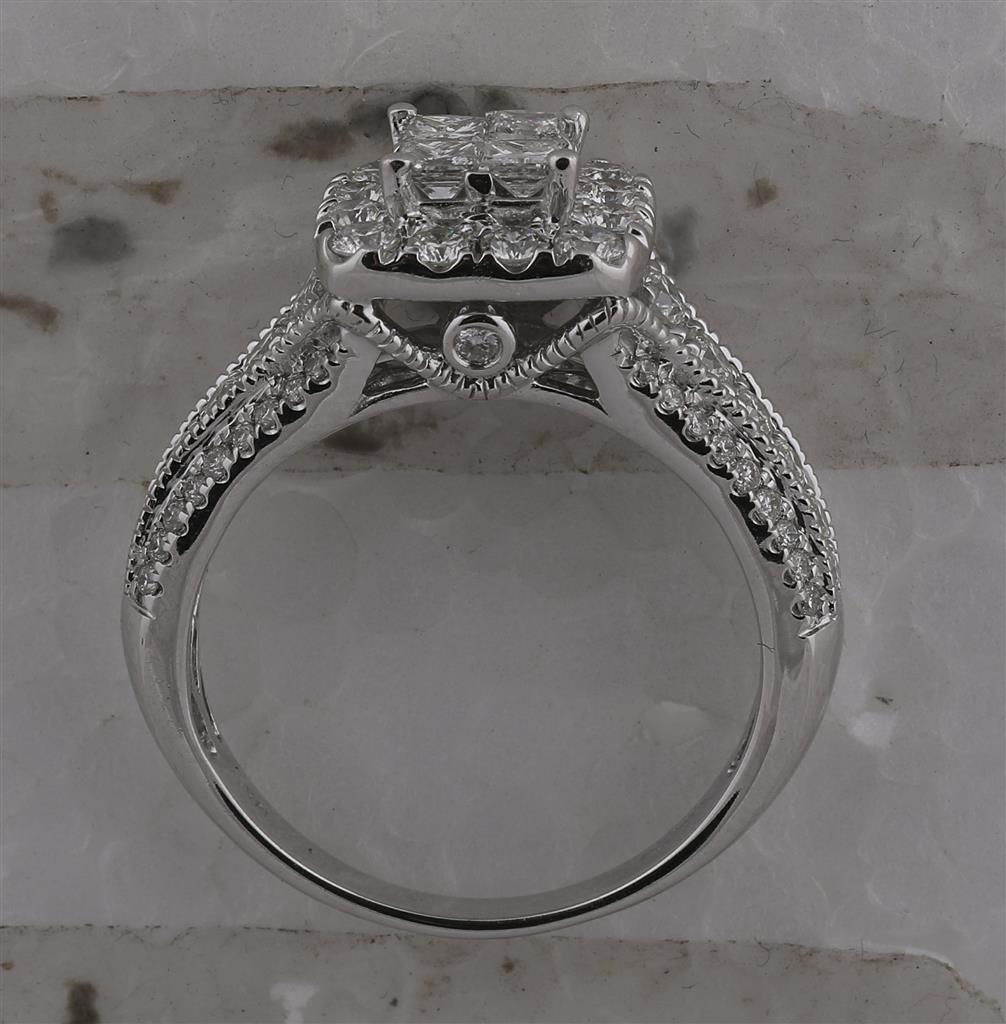 14k White Gold Princess Diamond Halo Bridal Engagement Ring 1-1/3 Cttw