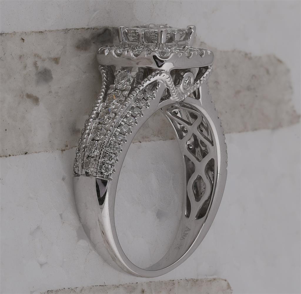 14k White Gold Princess Diamond Halo Bridal Engagement Ring 1-1/3 Cttw