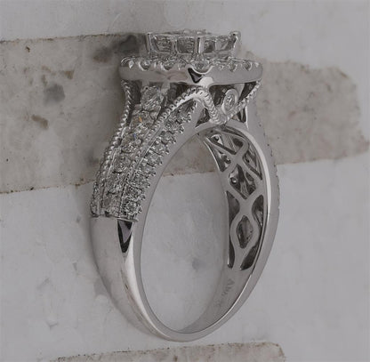 14k White Gold Princess Diamond Halo Bridal Engagement Ring 1-1/3 Cttw