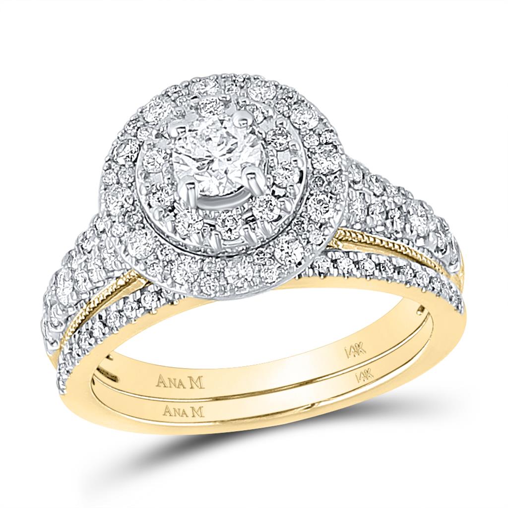 14k Yellow Gold Round Diamond Bridal Wedding Ring Set 1 Cttw (Certified)