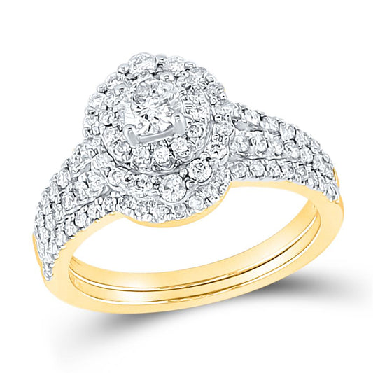 14k Yellow Gold Round Diamond Bridal Wedding Ring Set 1 Cttw (Certified)