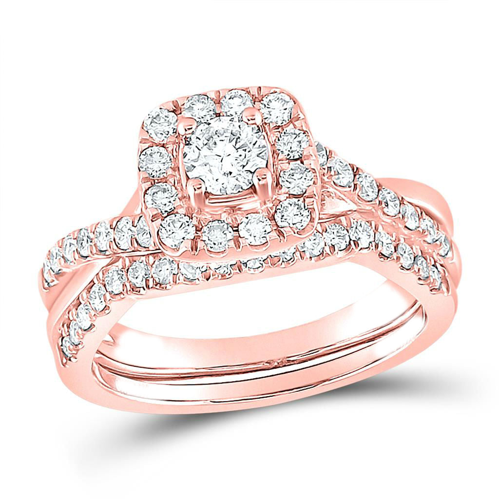 Certified 1.0  Ct. Round Diamond Bridal Engagement Ring Set 14K Rose Gold