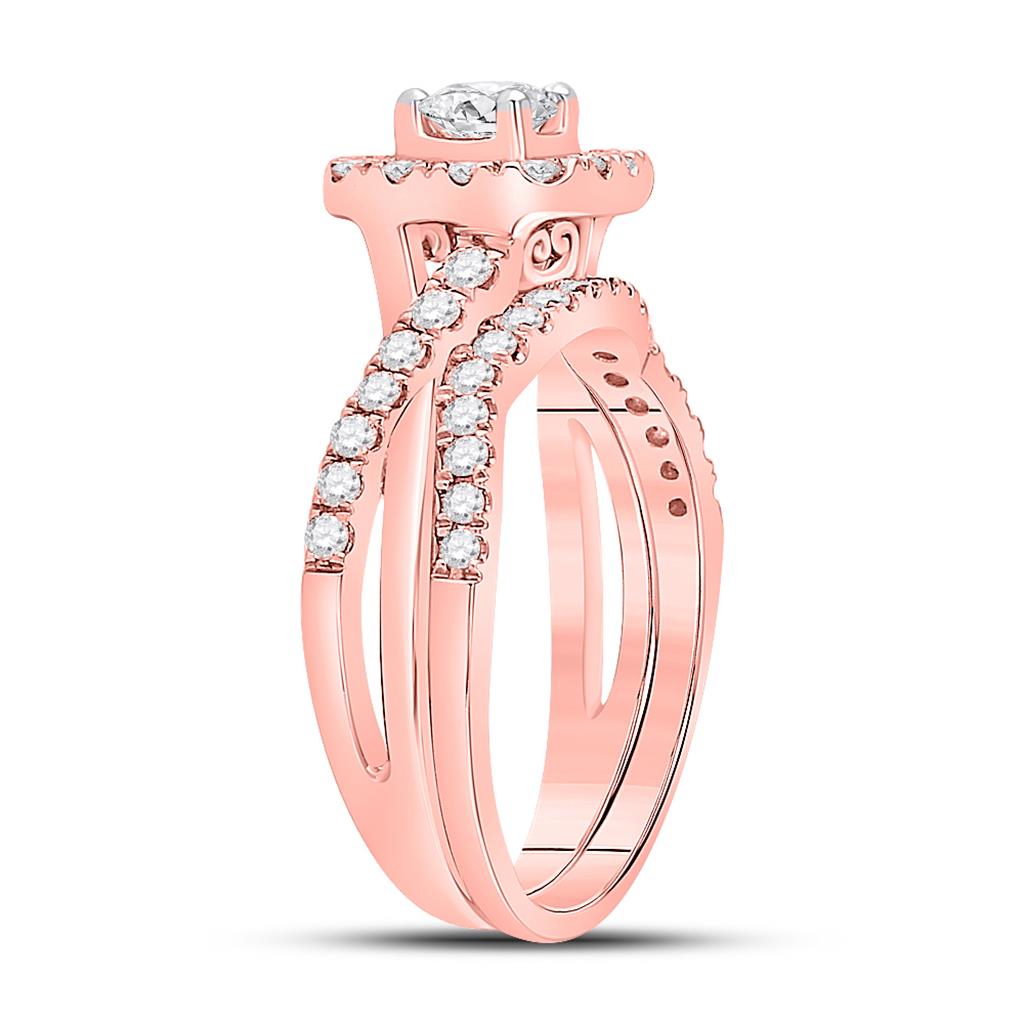 14k Rose Gold Round Diamond Bridal Wedding Ring Set 1 Cttw (Certified)