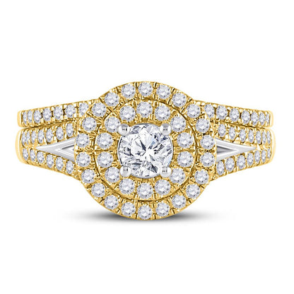 14k Yellow Gold Round Diamond Bridal Wedding Ring Set 1 Cttw (Certified)