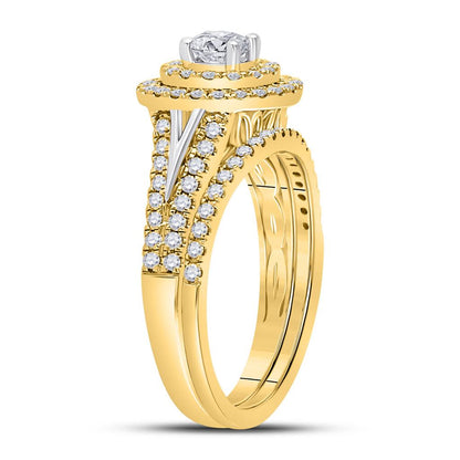 14k Yellow Gold Round Diamond Bridal Wedding Ring Set 1 Cttw (Certified)