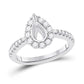 14k White Gold Round Diamond 1 Ct Pear Center Halo Bridal Semi-Mount Ring 5/8 Ctw