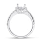 14k White Gold Round Diamond 1 Ct Princess Center Halo Bridal Semi-Mount 5/8 Ctw