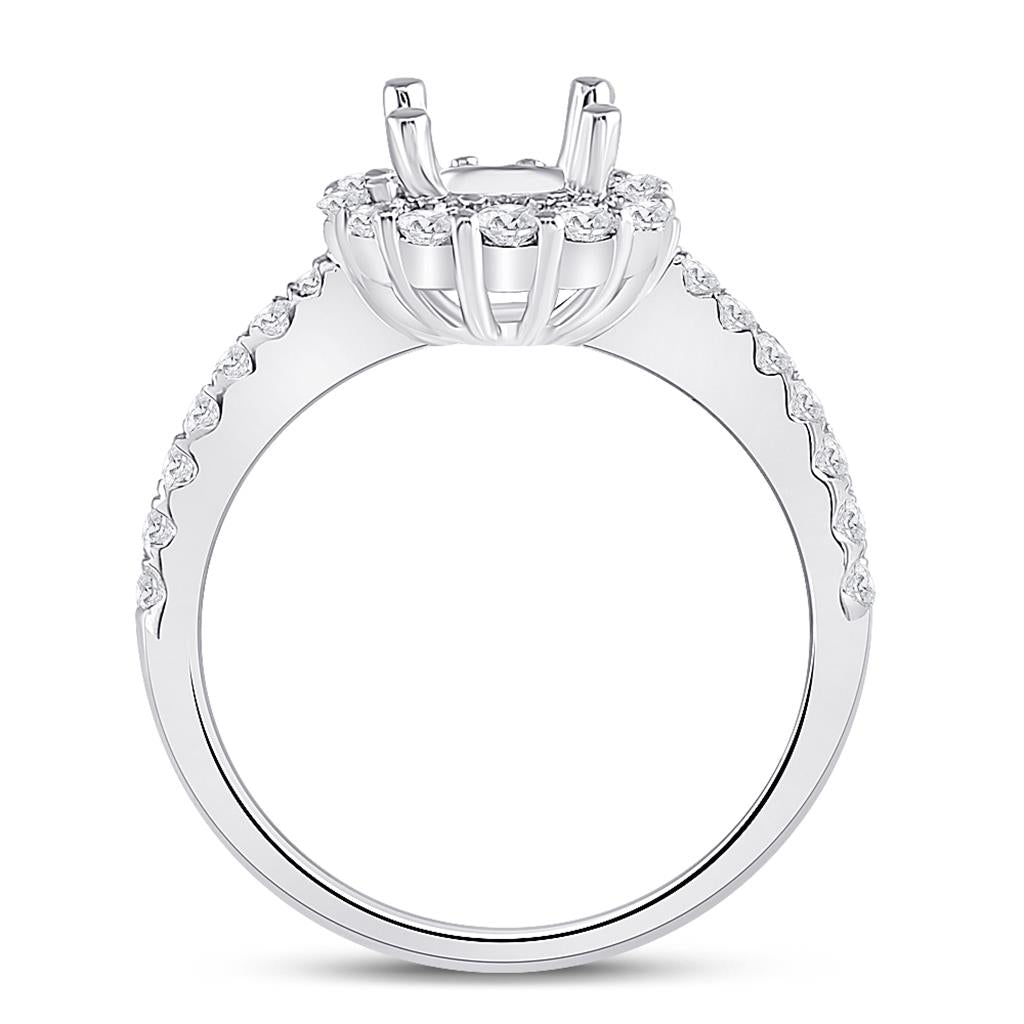 14k White Gold Round Diamond 1 Ct Rd Center Halo Bridal Semi-Mount Ring 5/8 Ctw