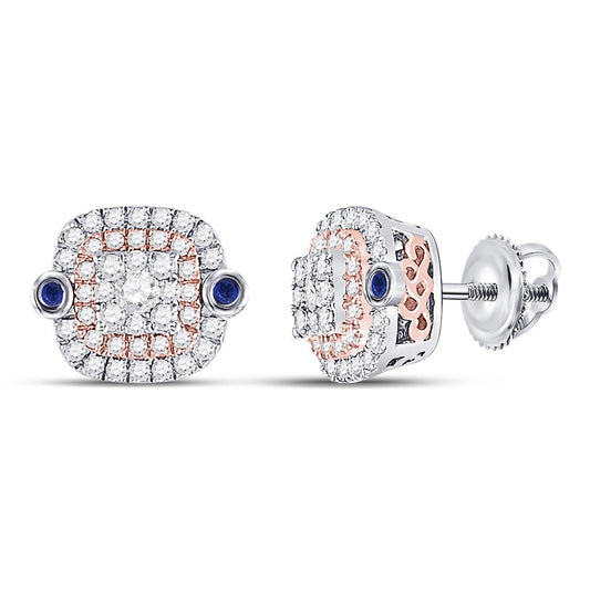 10k Two-tone Gold Round Diamond Square Halo Earrings 1/2 Cttw