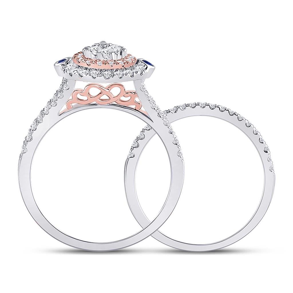 10k Two-tone Gold Round Diamond Bridal Wedding Ring Set 1 Cttw