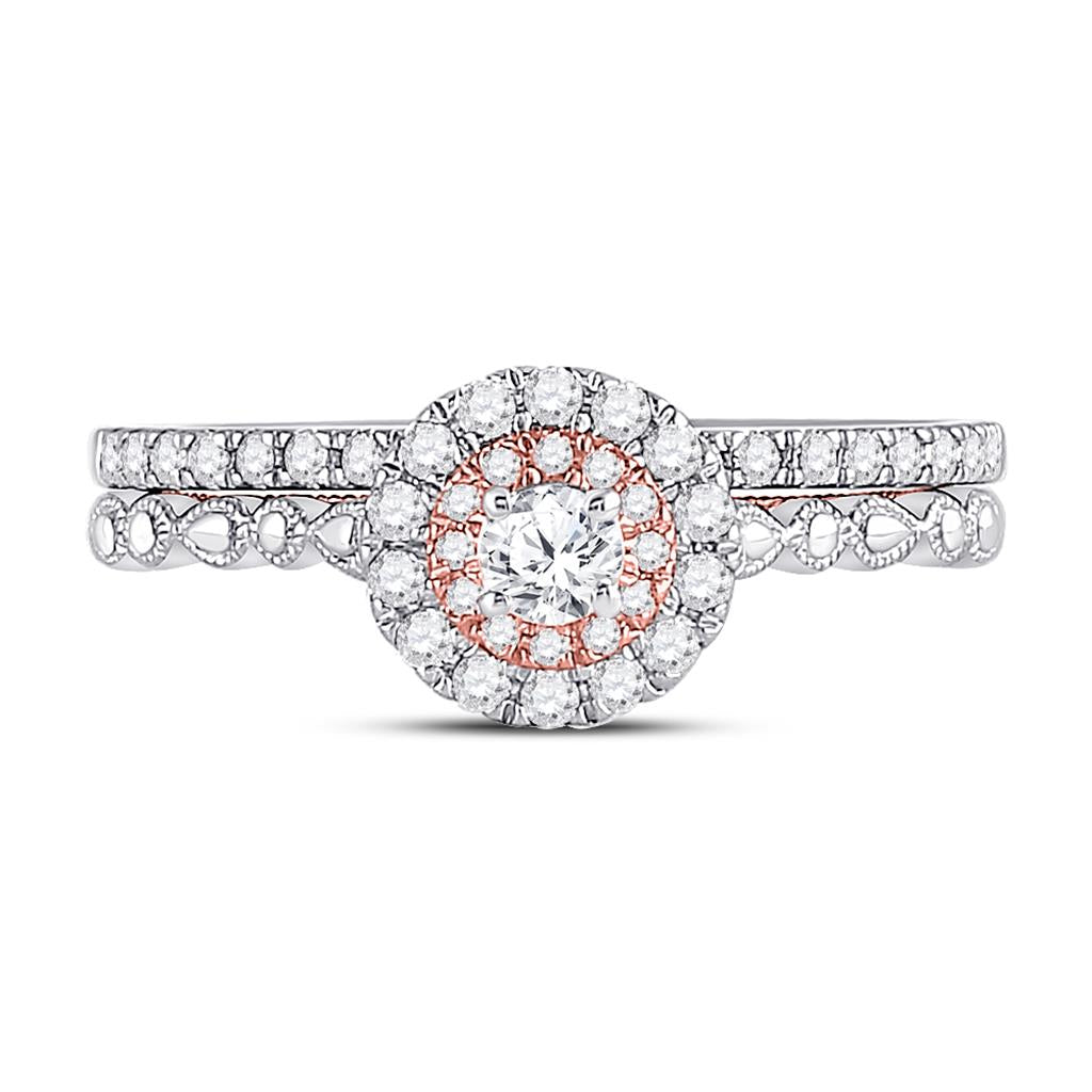 10k Two-tone Gold Round Diamond Bridal Wedding Ring Set 1/2 Cttw
