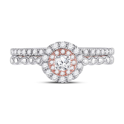 10k Two-tone Gold Round Diamond Bridal Wedding Ring Set 1/2 Cttw
