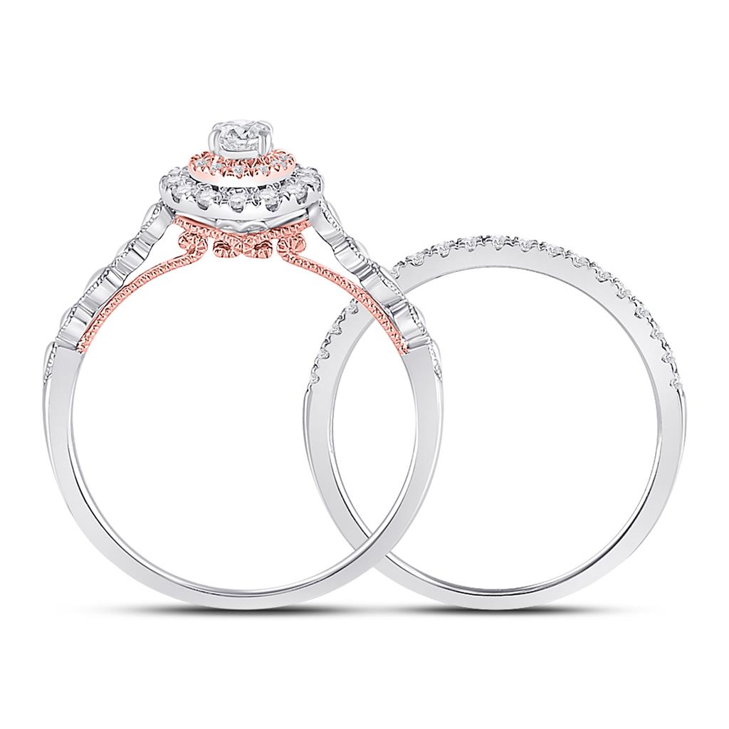 10k Two-tone Gold Round Diamond Bridal Wedding Ring Set 1/2 Cttw