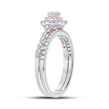 10k Two-tone Gold Round Diamond Bridal Wedding Ring Set 1/2 Cttw