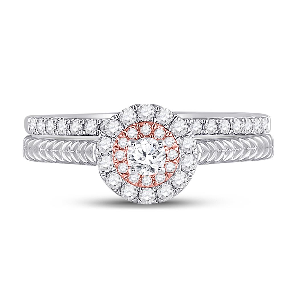 10k Two-tone Gold Round Diamond Bridal Wedding Ring Set 1/2 Cttw