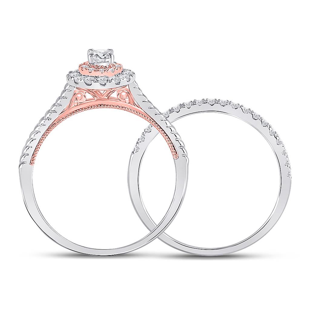 10k Two-tone Gold Round Diamond Bridal Wedding Ring Set 1/2 Cttw