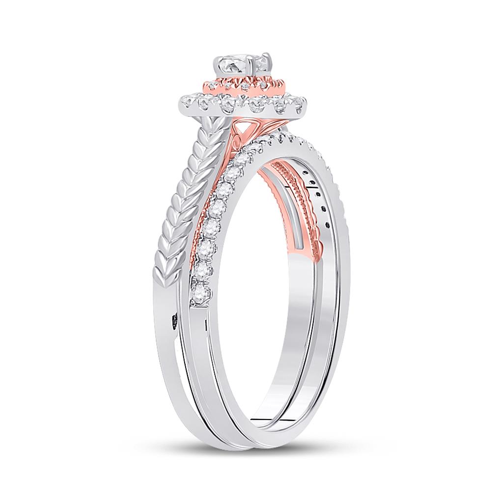 10k Two-tone Gold Round Diamond Bridal Wedding Ring Set 1/2 Cttw