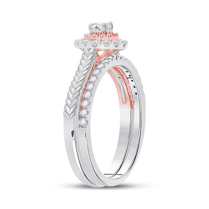 10k Two-tone Gold Round Diamond Bridal Wedding Ring Set 1/2 Cttw
