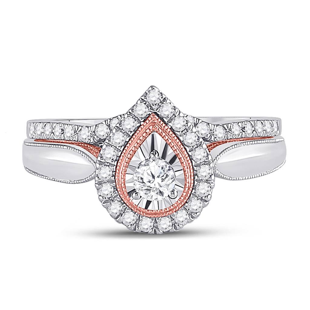 10k Two-tone Gold Round Diamond Bridal Wedding Ring Set 1/2 Cttw