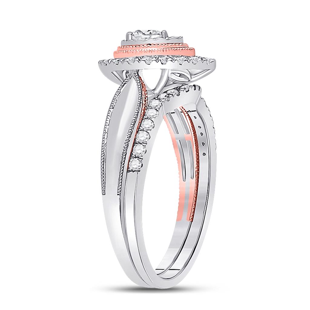10k Two-tone Gold Round Diamond Bridal Wedding Ring Set 1/2 Cttw