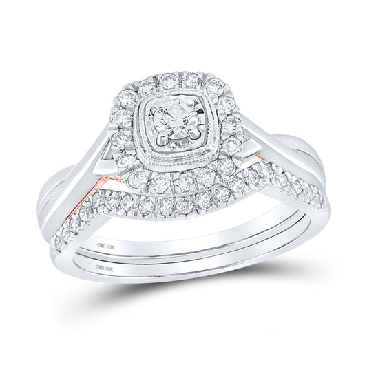 10k Two-tone Gold Round Diamond Bridal Wedding Ring Set 1/2 Cttw