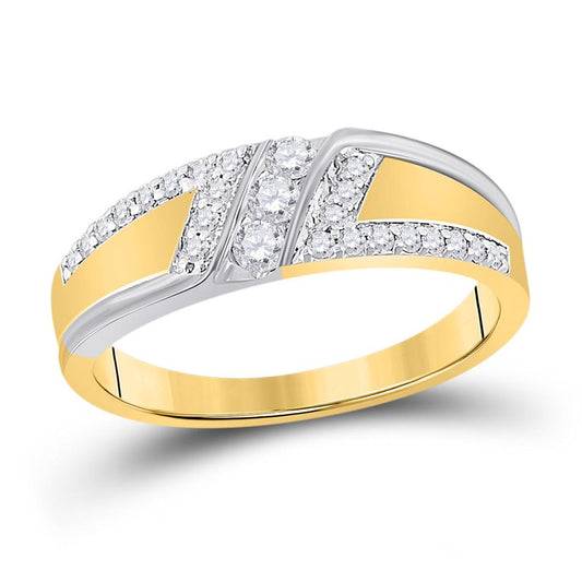 10k Two-tone Gold Round Diamond 3-stone Wedding Band Ring 1/2 Ctw