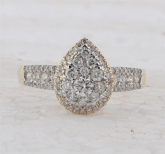 14k Yellow Gold Round Diamond Pear Cluster Bridal Engagement Ring 3/4 Cttw