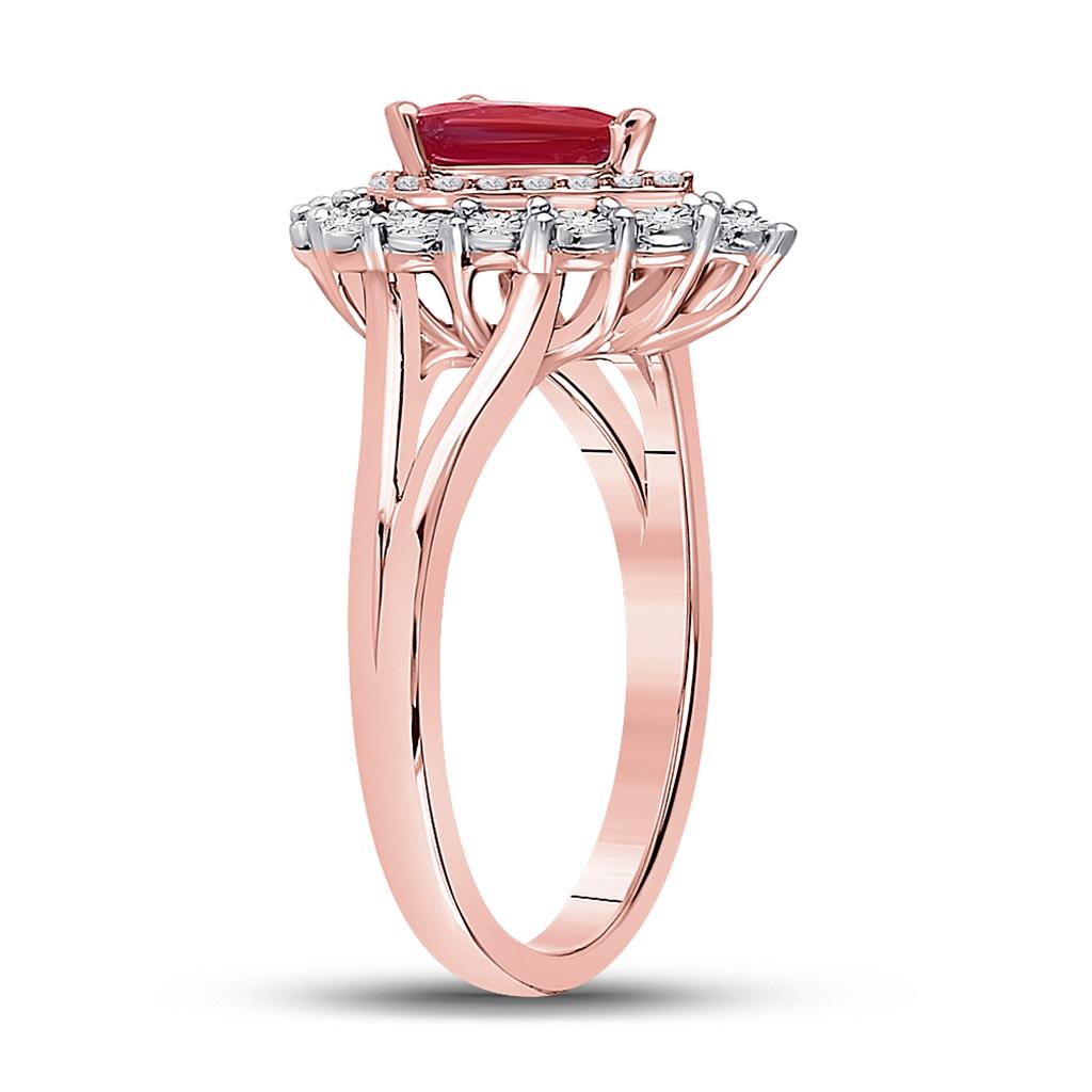 14k Rose Gold Pear Ruby Teardrop Diamond Halo Ring 1-1/4 Cttw